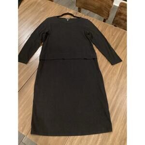 Eileen Fisher Overlay Long Sleeve Knee length sheath Dress Black 3/4 Sleeves S